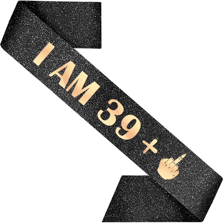 19th Birthday Sash - Black Glitter 'I'm 19 Bitches' Rose Gold Letters For Women (32 Inch)