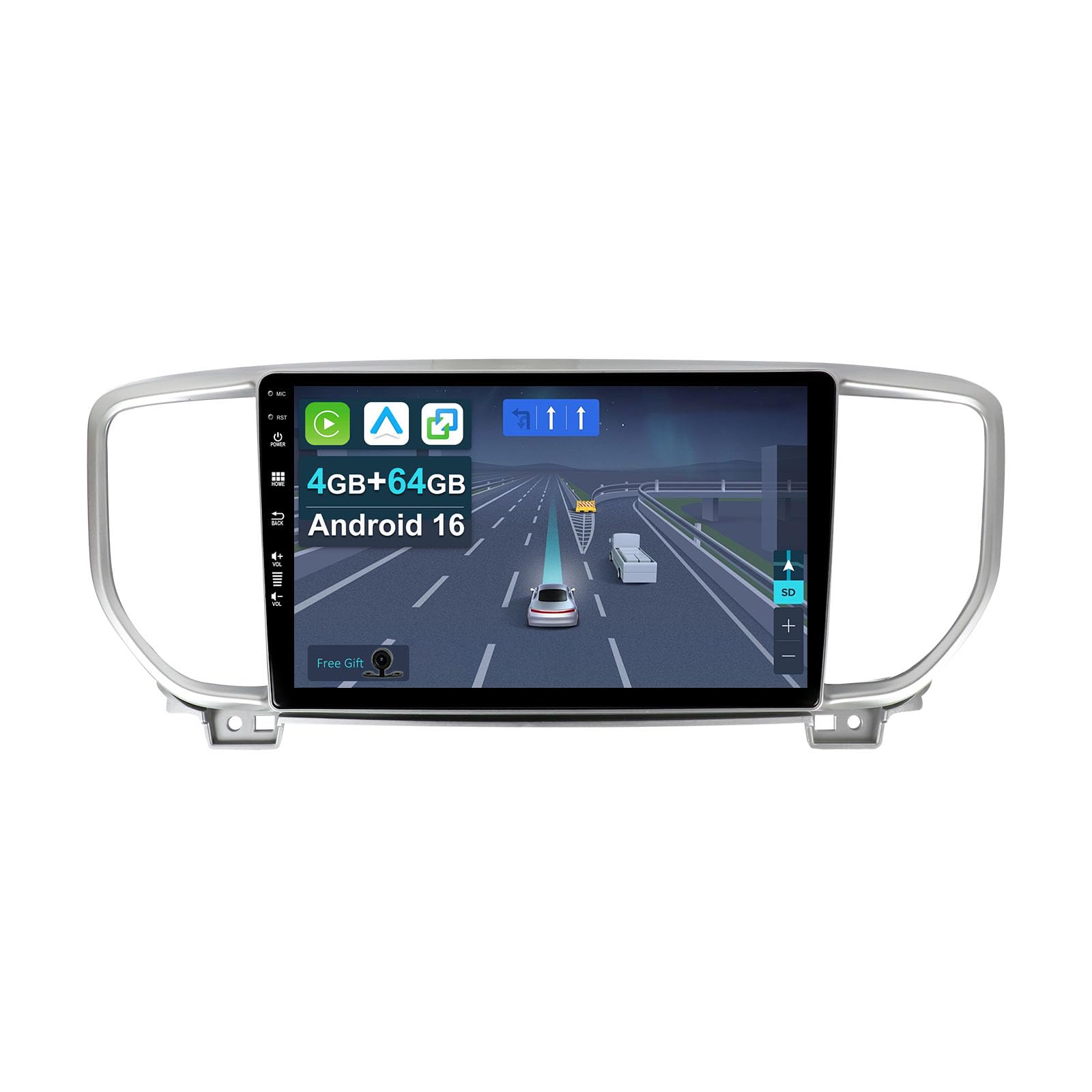 9" Android 14 2 Din Radio samochodowe do KIA KX5 / Sportage 4 2016-2019 z bezprzewodowym odtwarzaczem CarPlay | Android Auto, Mirror Link | Navi GPS, Bluetooth 5.0, WiFi, 4G, SWC + kamera w zestawie