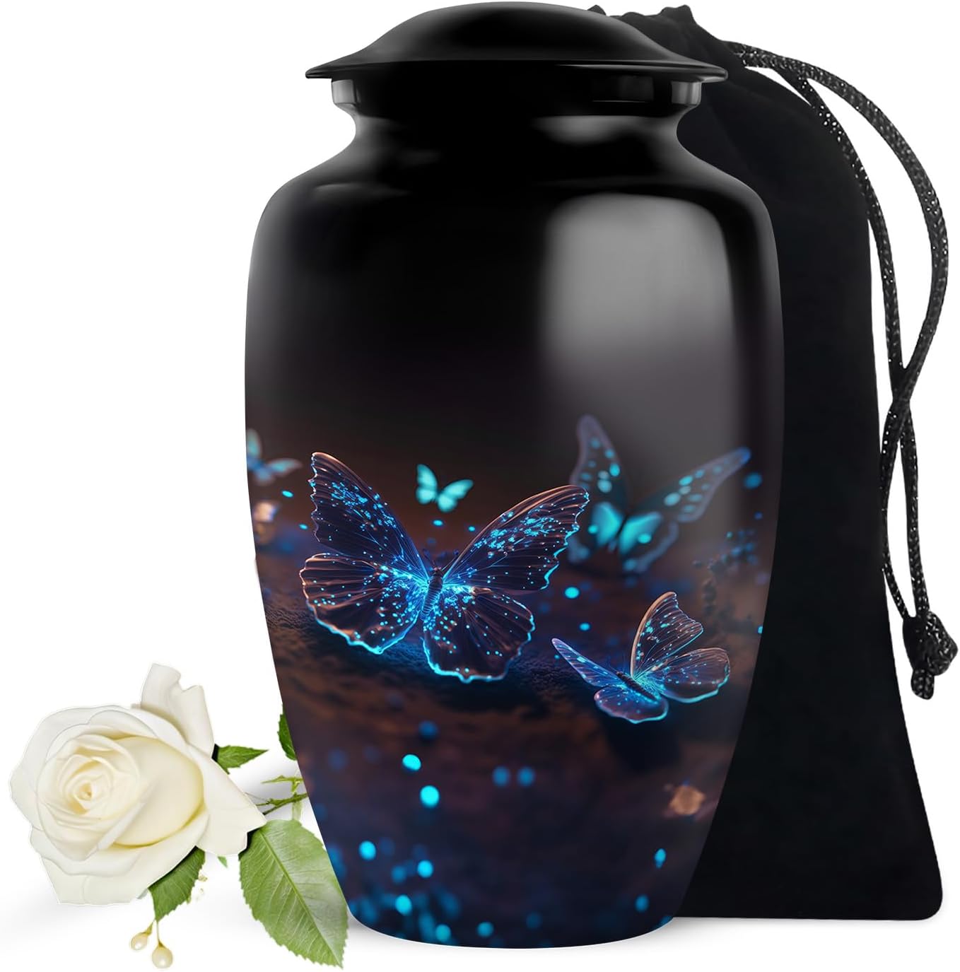 Yatskia Blue Butterfly Urns for Human Ashes Adult Man, Funeral Urn for Human Ash, Cremation Burial Urn for Ashes for Women, (Classic 10 Inch, Large Urn) #36 Blue Butterfly 10" Large Urn
