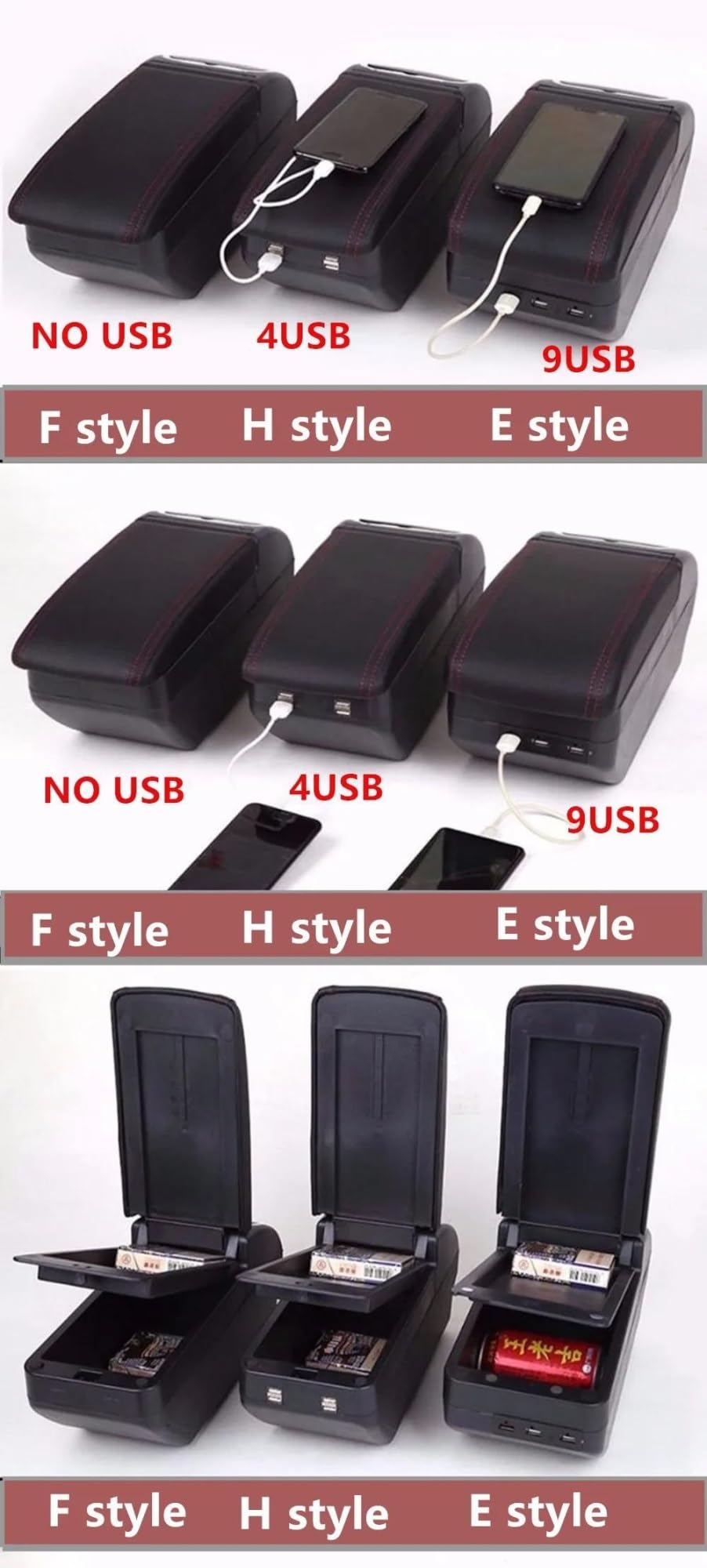 2005-2024 Scatola Bracciolo Con Supporto Multifunzionale Accessori Per La Modifica Degli Interni Dell'auto Cuscino In PU Per Swift Consolle centrale(F Black Red No USB)