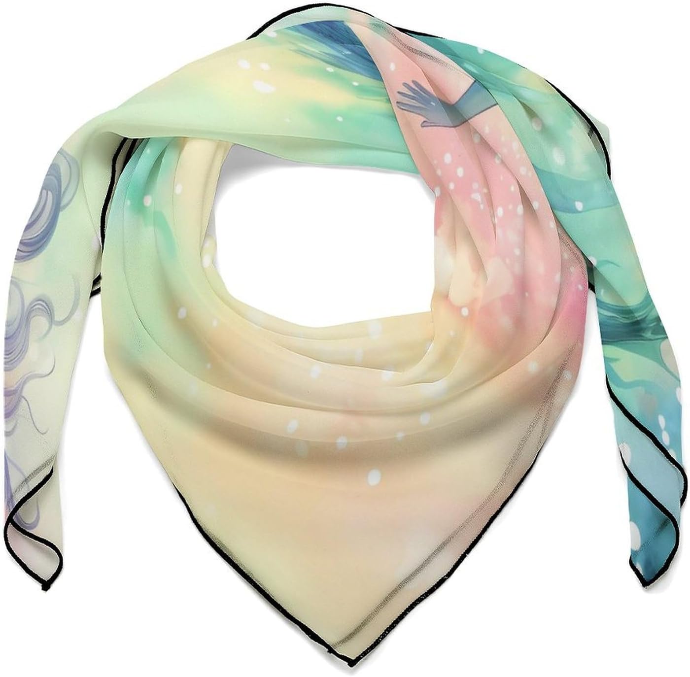 Stylish Beautiful Mermaid Tail Printed Silk Scarves for Men & Women - Fashion Neck Warmer, Windproof Face Scarf. 27x27 Inches.