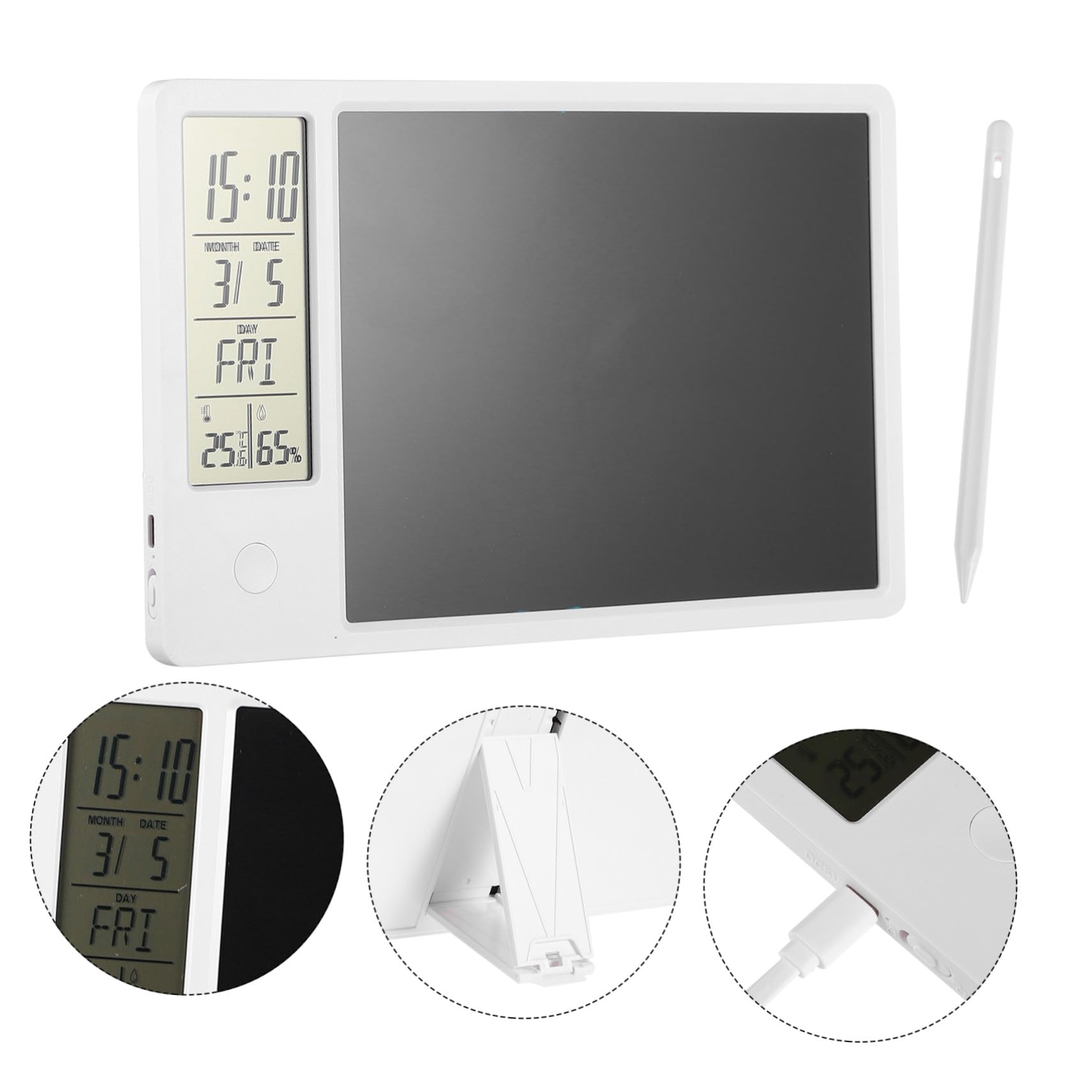 Ciieeo Blocco da Scrittura Meteo Orologio da Tavolo Lcd Calendario Tavoletta Grafica Digitale da Disegno Igrotermografo Intelligente per Ufficio