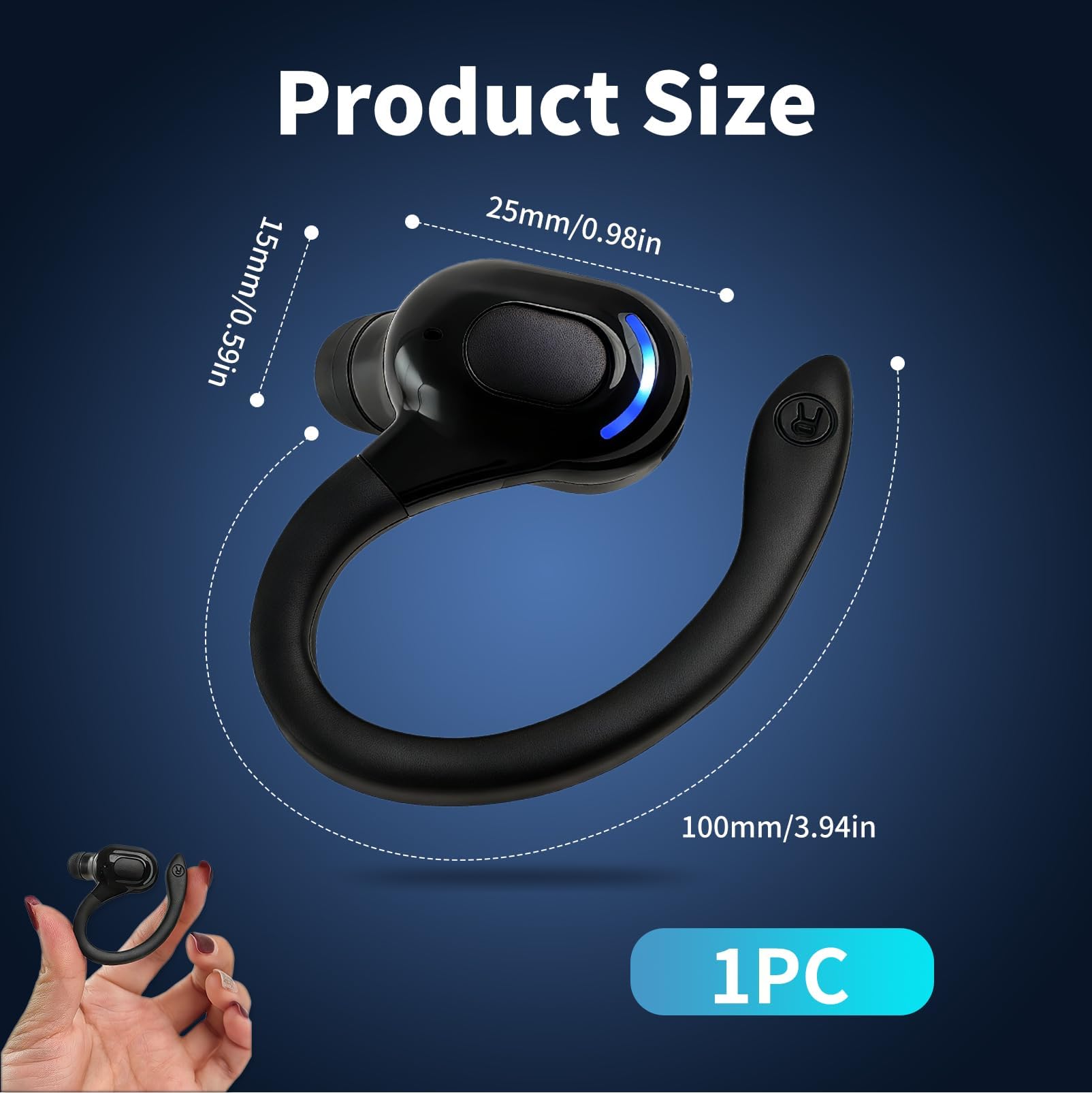 Auricolare Bluetooth Mono V5.2 Senza Fili con Microfono Integrato Gancio Anticaduta 360°, 20 Ore Autonomia Ricarica Rapida, Cancellazione Rumore, Auricolare Wireless Compatibile con iPhone Android PC