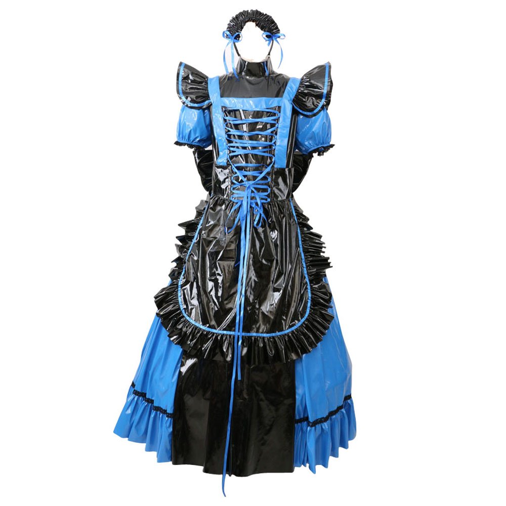 Buy GOceBaby Women Sissy Lockable PVC Blue Dress Short Sleeves Gothic ...