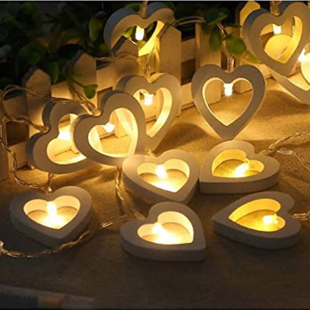 AUXA Wooden Heart led String Light Series for Home Decoration, Birthday Party, Special Occasions 4meter 20 led 1pc (Wooden Heart led String)