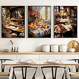 Póster de comida vintage de The Breadmaker, queso, fruta y vino, lienzo de cocina, pintura floral antigua, decoración del hogar (60 x 80 cm, 3 piezas sin marco)