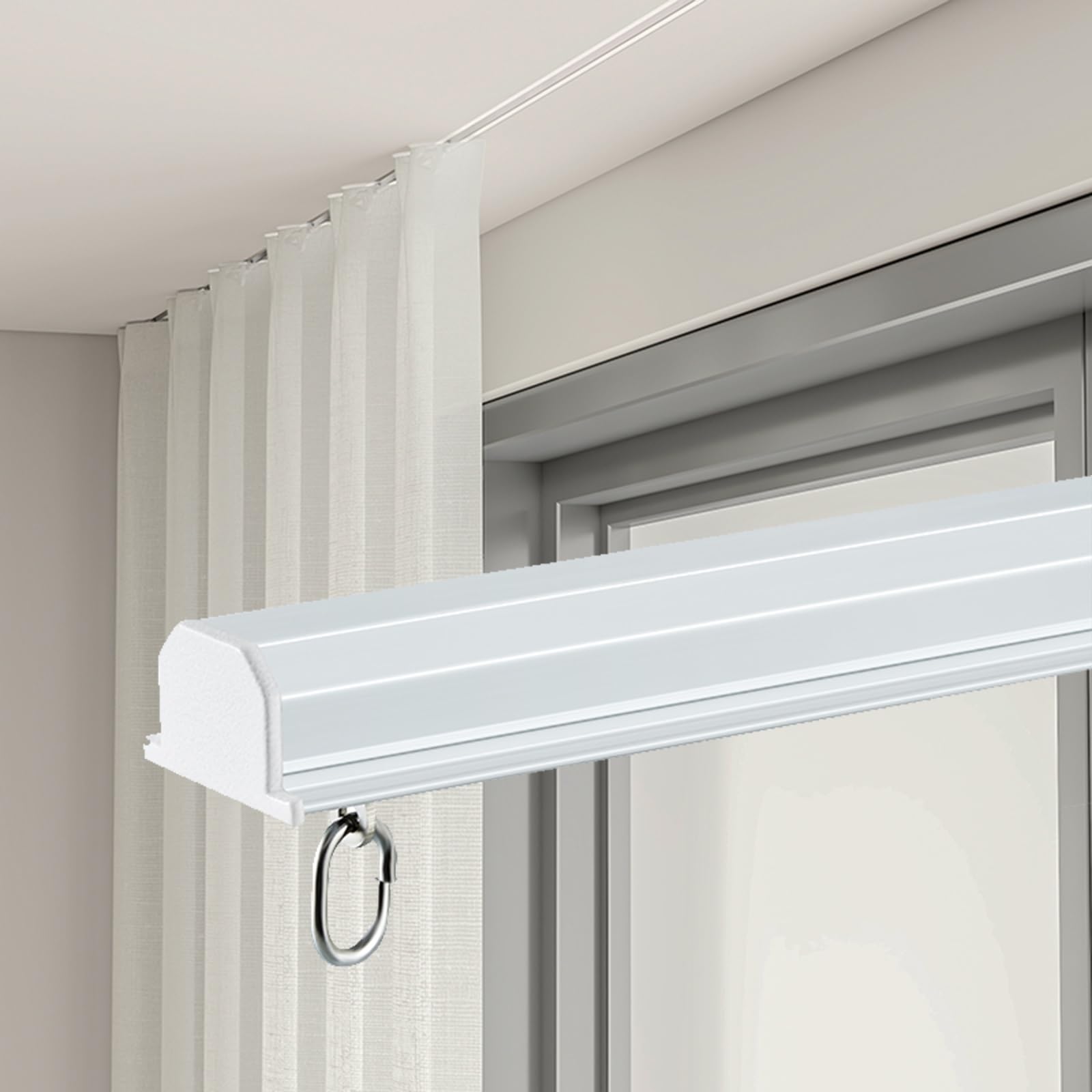 Ceiling Mounted Heavy-Duty Curtain Rail Set for Privacy | Hidden Curtain Track Set with Aluminum Ceiling Track | Built-in Room Divider Sliding Rail