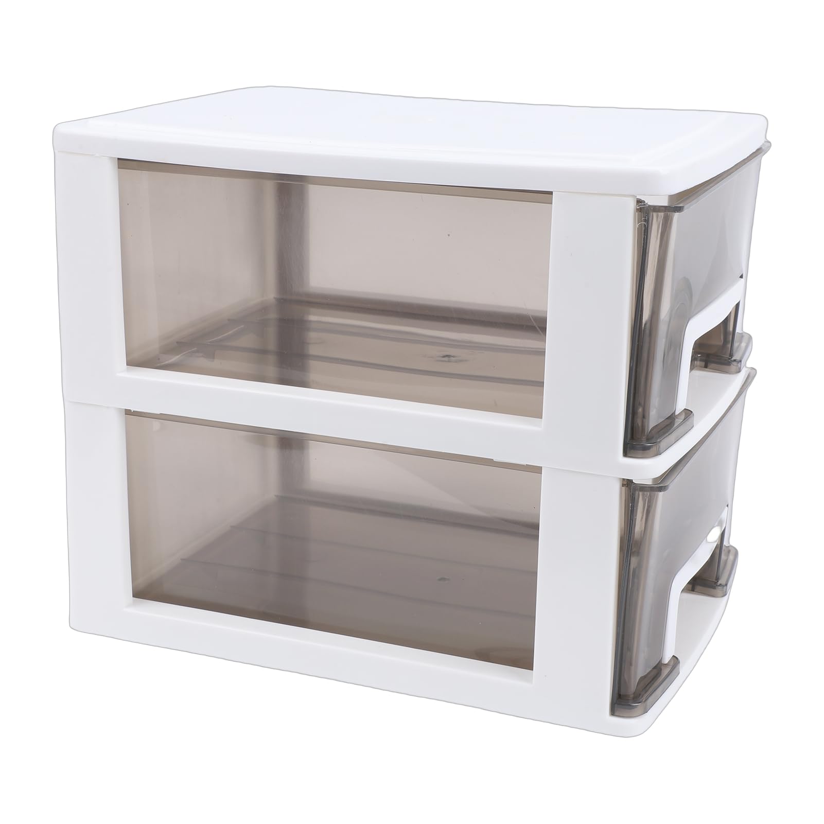 Schreibtisch-Aufbewahrungsbox, 2 Schubladen, Transparenter Kunststoff-Organizer, Stapelbare, Staubdichte Box für Bürobedarf, Kosmetik, Schreibwaren, Zuhause, Schule (Mittlere Größe, 2