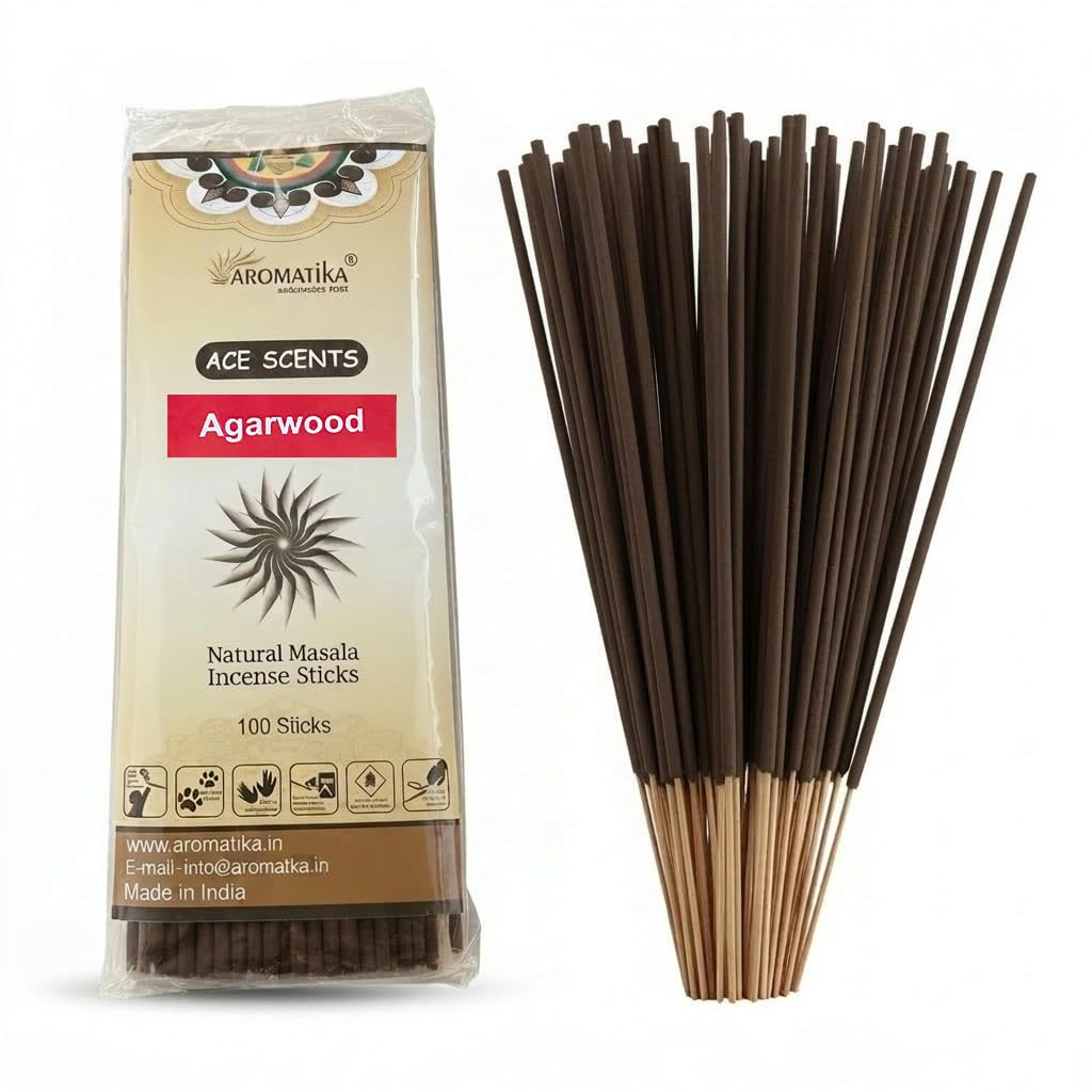 Natural Hand Rolled Incense Sticks 100 Pack Premium Masala Joss Sticks Long Burning Aromatherapy Incense for Relaxation Meditation Home Fragrance Spiritual Use Vegan Friendly (Oud-Agarwood)