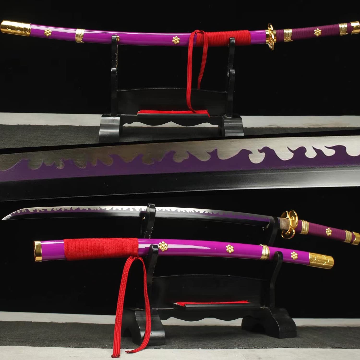 Roronoa Zoro Katana, Yama Enma Anime Samurai Cosplay Sword, Handmade Real Metal Japanese Katana,Original Texture, 1060 Carbon Steel Purple Black Blade Full Tang Sharp Weapon