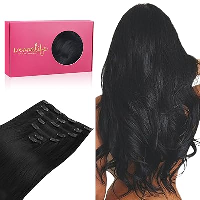WENNALIFE Clip in Human Hair Extensions, 20 Inch 120g 7pcs Natural Black Hair Extensions Clip In Human Hair Remy Clip in Hair Extensions Real Human Hair Double Weft