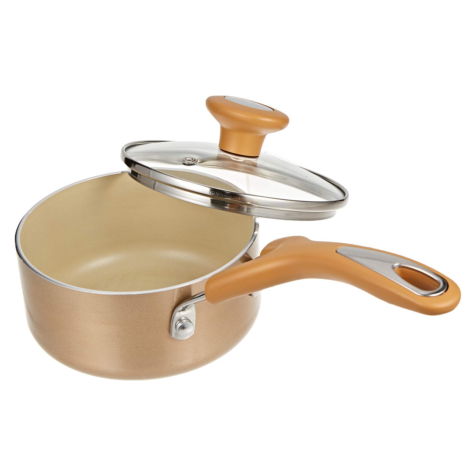 MeyerCushion Smart Non Stick Sauce Pan With Glass Lid 0.9 L / 14 cm | Cushioned Surface Cooking Pan | Beige -MY16860