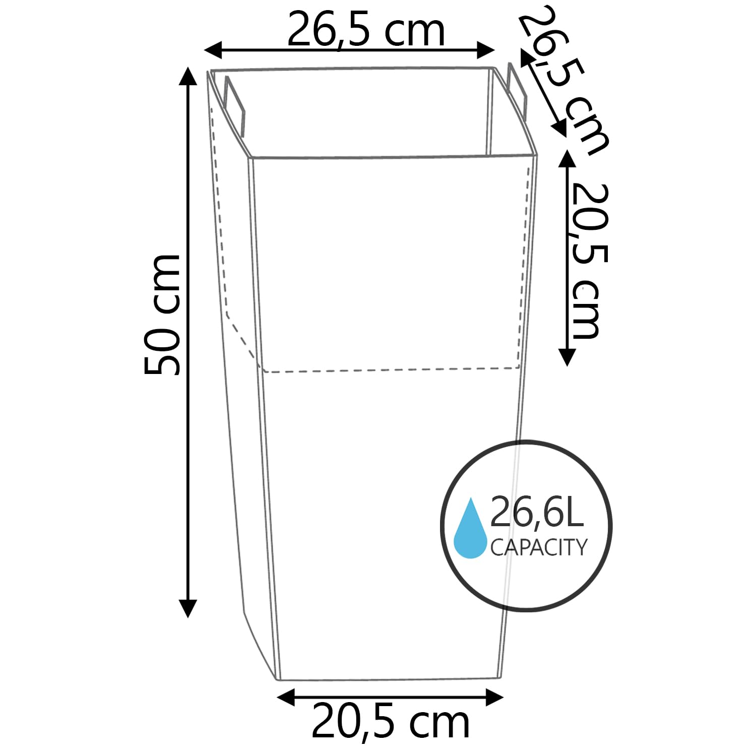 IMJ-Global - 2 Vasi per Piante da Esterno in Plastica Resistente Alle Intemperie, Vasi per Piante da Interno 26,5x26,5x50 cm (26,6L) con Inserto da 11 Litri, Arredamento Casa e Giardini (Nero)