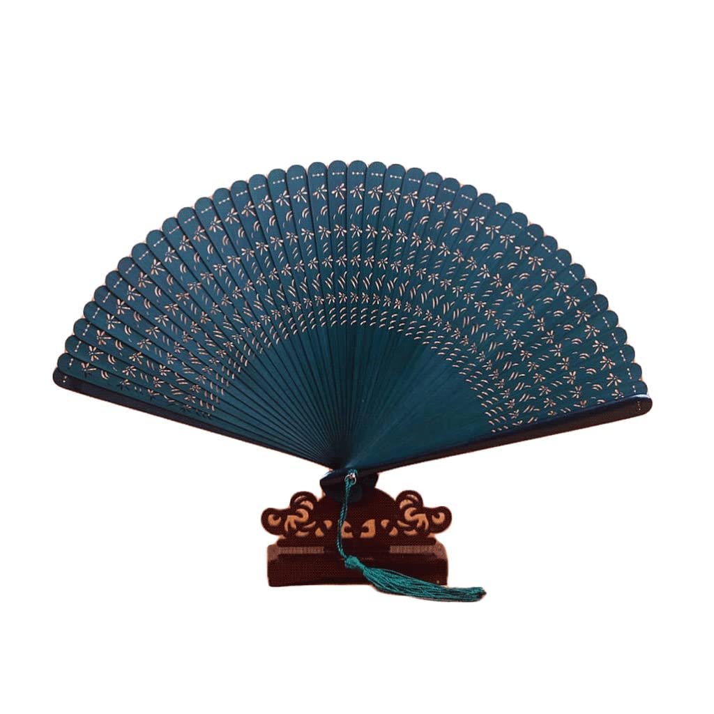 NZPOST folding fans All Bamboo Hand Fan Hollowed Hand Held Folding Fans with Tassel for Wedding Decoration Birthday Home Dragonfly Pattern Hand Fans (Green)