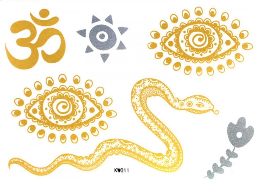 GGSELL New Design tattoo size 5.91"x4.33"(1511cm) fashionable Golden gold and silver snake, eye flowers and sun design temporary tattoos