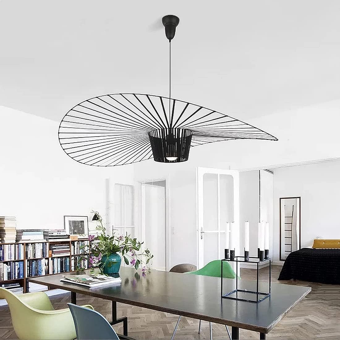 YUNDING Lampa Vintage, lampa wisząca do salonu, LED Vertigo, regulacja wysokości światła, włókno szklane/poliuretanowe, oświetlenie E27, żyrandol do restauracji, Klosz (Czarny, 80 cm)