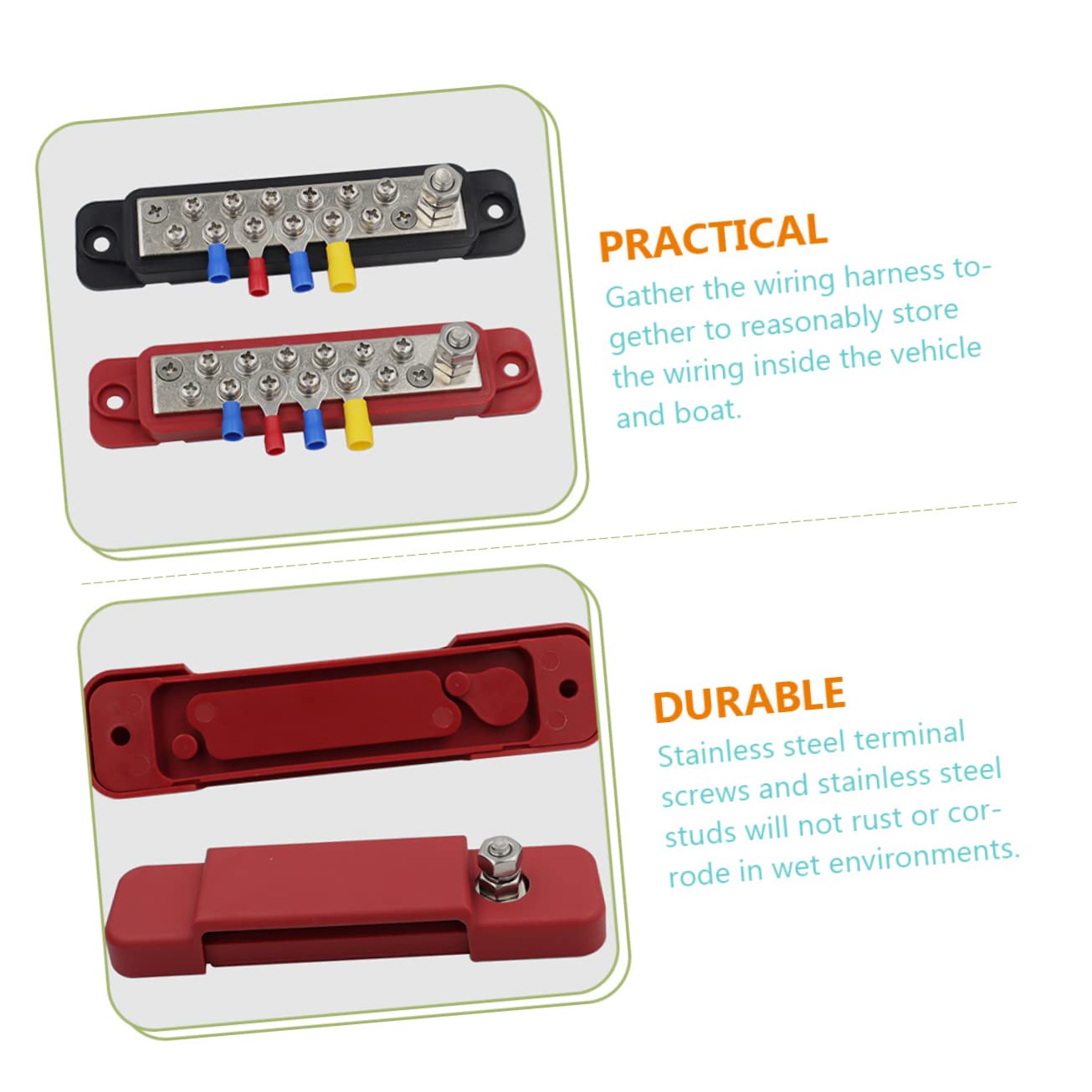 Morsettiera Busbar 12 Vie 48V 150A ABS Ottone per Cablaggio Veicolare | Set, 180 a Totale, Terminali da 15, Sostituisce Barre Vecchie o Danneggiate, per Armadi e Scatole di Giunzione