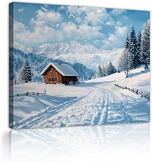 15 Breathtaking Christmas Landscape Paintings That Will Transport You to a Winter Wonderland! 368 Rustic Winter Cabin Canvas Wall Art Snow-Capped Mountains Blue Sky Lands...