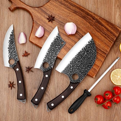 Plys Forged Butcher Knife Set: Comfortable Handle for Long Use - 3PCS Viking Kitchen Knives Set for Mens - Handmade Cooking Meat Cleaver for Cutting and Chopping - Image 5