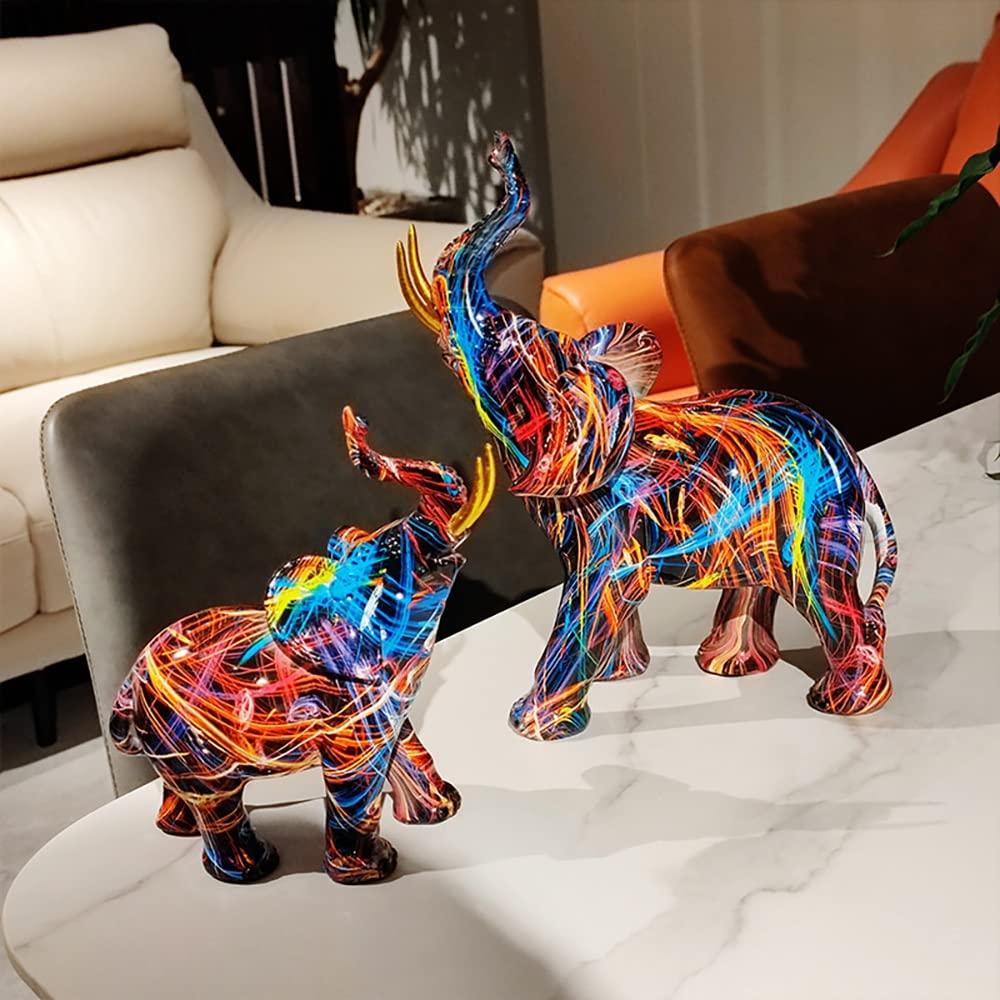 Pittura Graffiti Elefante Scultura Figurina Arte Colorata Statua di Elefante Resina Creativa Statua Animale Decor C