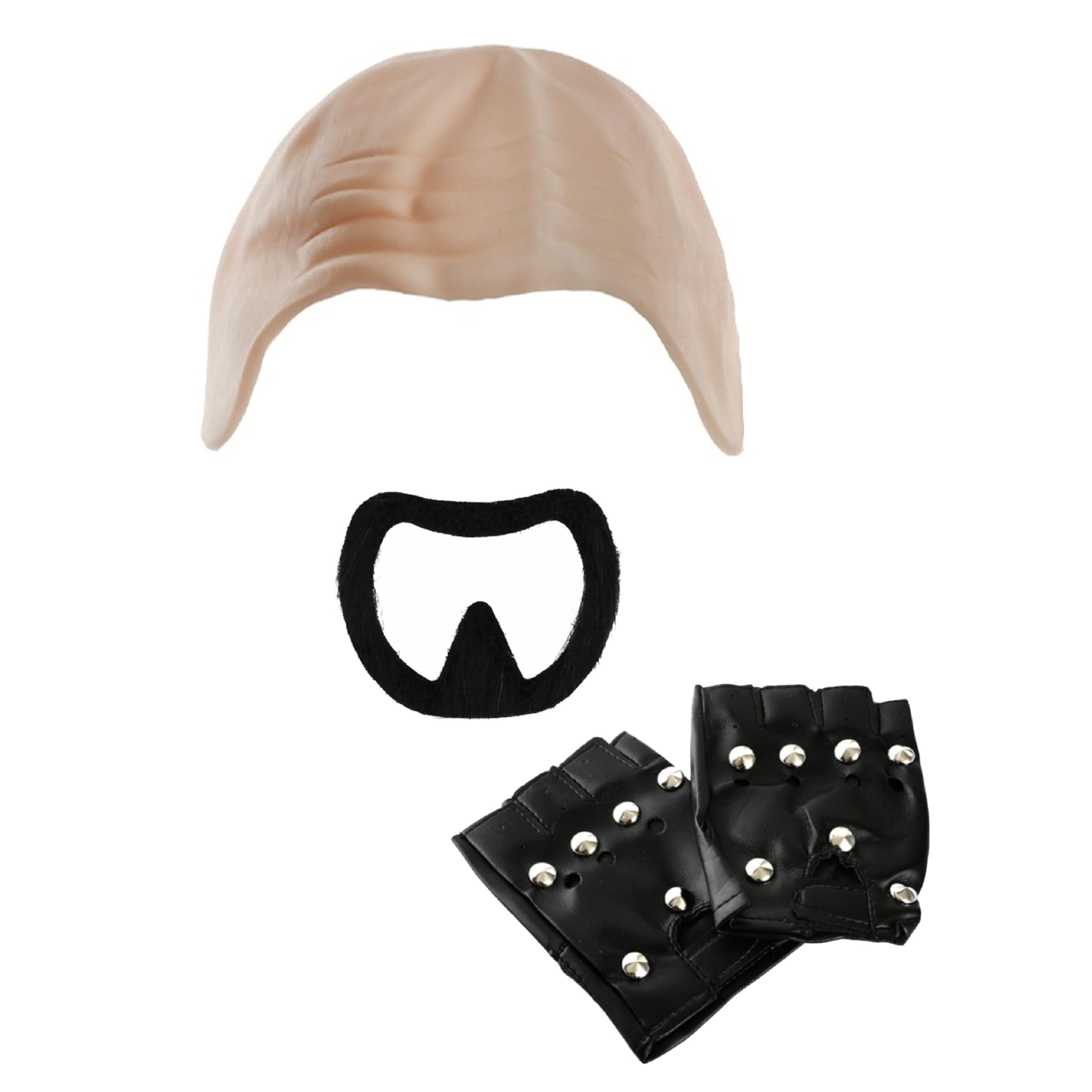 Adults Stone Cold Wrestler Accessory Set - Bald Cap, Black Goatee and Black Studded Gloves - Adults Fancy Dress Costume