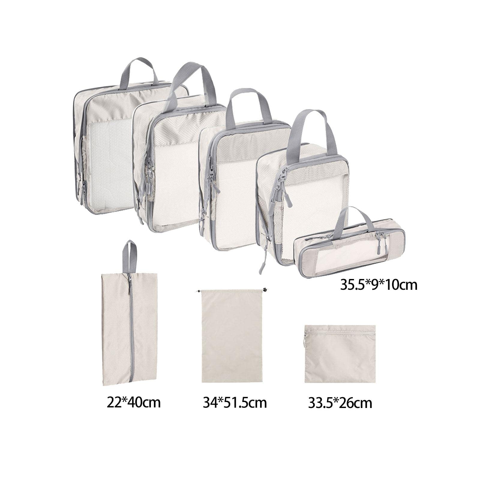 8 Tragbare Packwürfel Aus Polyester, Gepäckbeutel Aus Netzgewebe, Reisegepäck Organizer, Wäschebeutel für Geschäftsreisen, Outdoor Camping, Beige