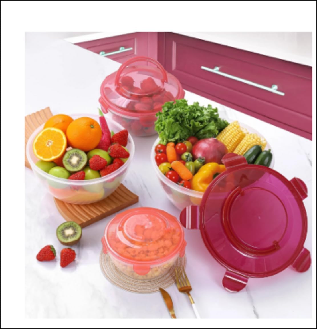 Large Capacity Mixing & Storage Bowl Set with Utensils, 4-Piece – Clear