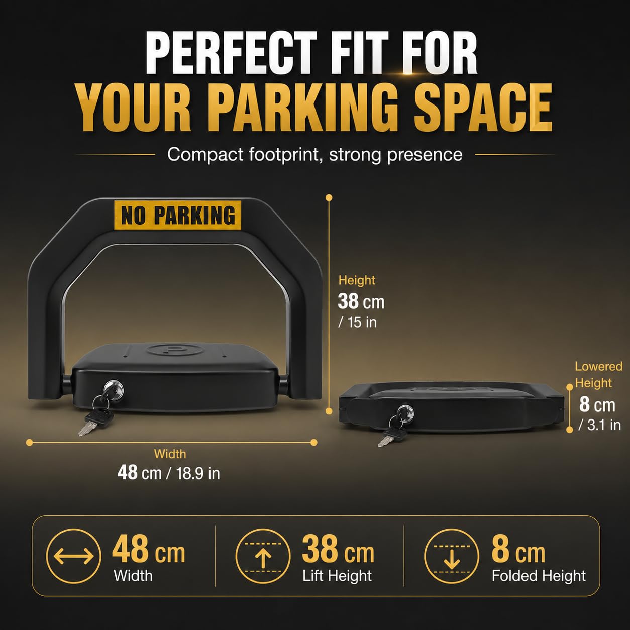 Blocco parcheggio elettrico 6T carico con telecomando e IP67, blocco parcheggio pieghevole in acciaio legato per parcheggio privato, aree residenziali e parcheggio aziendale – Include 2 telecomandi