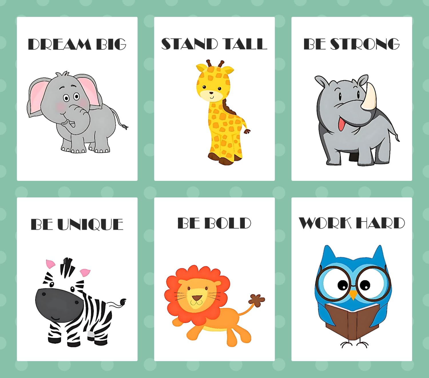 INDOART NET Pack of 6 Kids Quotes For Bedroom | Inspirational Kids Quotes | Child Room Decor Quotes | Motivational Quotes | Animal Posters | HD+ Quality (Size - 9 inch x 12inch)