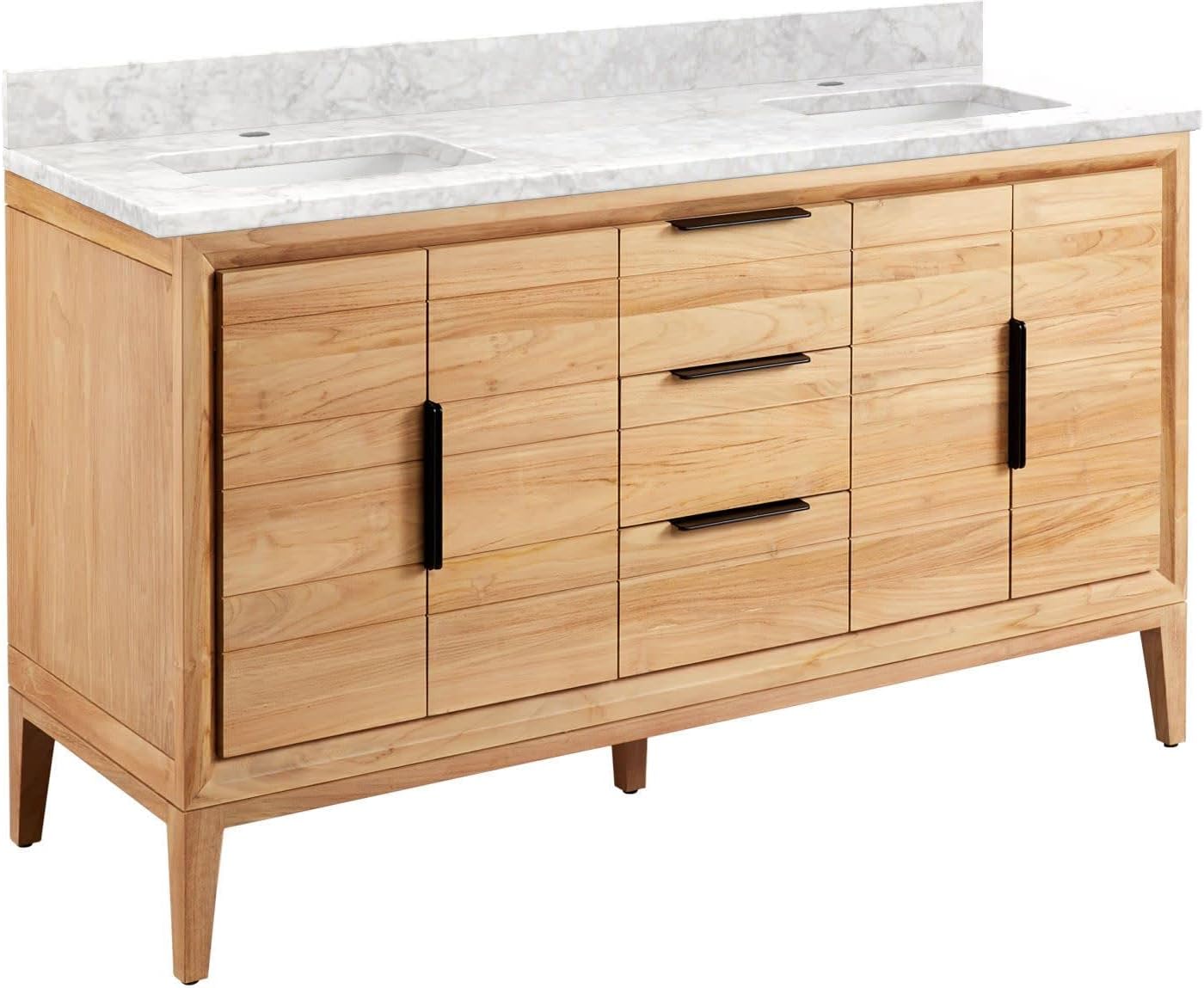 Signature Hardware 459287 Aliso 60" Free Standing Double Vanity Cabinet Set with Wood Cabinet, Vanity Top and Rectangular Undermount Sinks - Single Faucet Hole