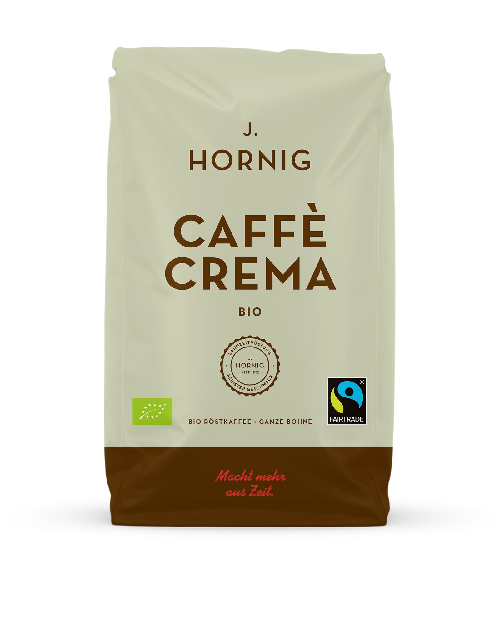 J. Hornig Café en grains Espresso Bio & Équitable, Caffè Crema Bio, 1kg de grains entiers, goût chocolaté, pour machines à café automatiques, machines à expresso et cafetières à piston