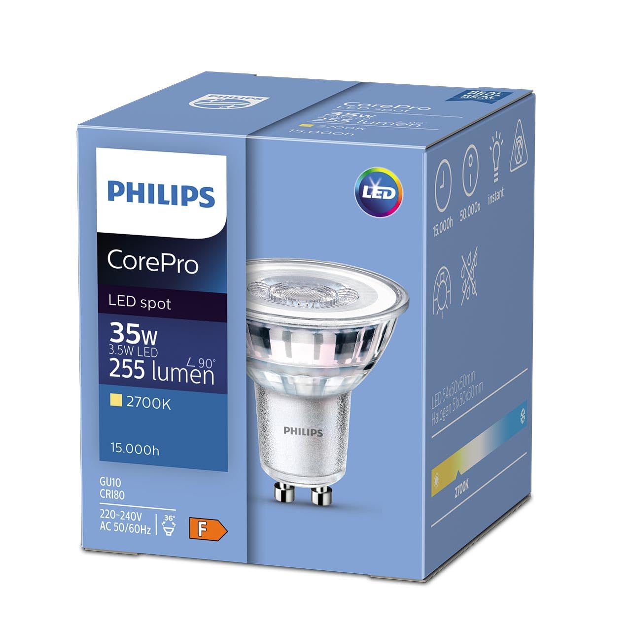 Philips Core Pro 3W (35w) LED Spot Bulb GU10 Dimmable 3000K *PACK OF 2*