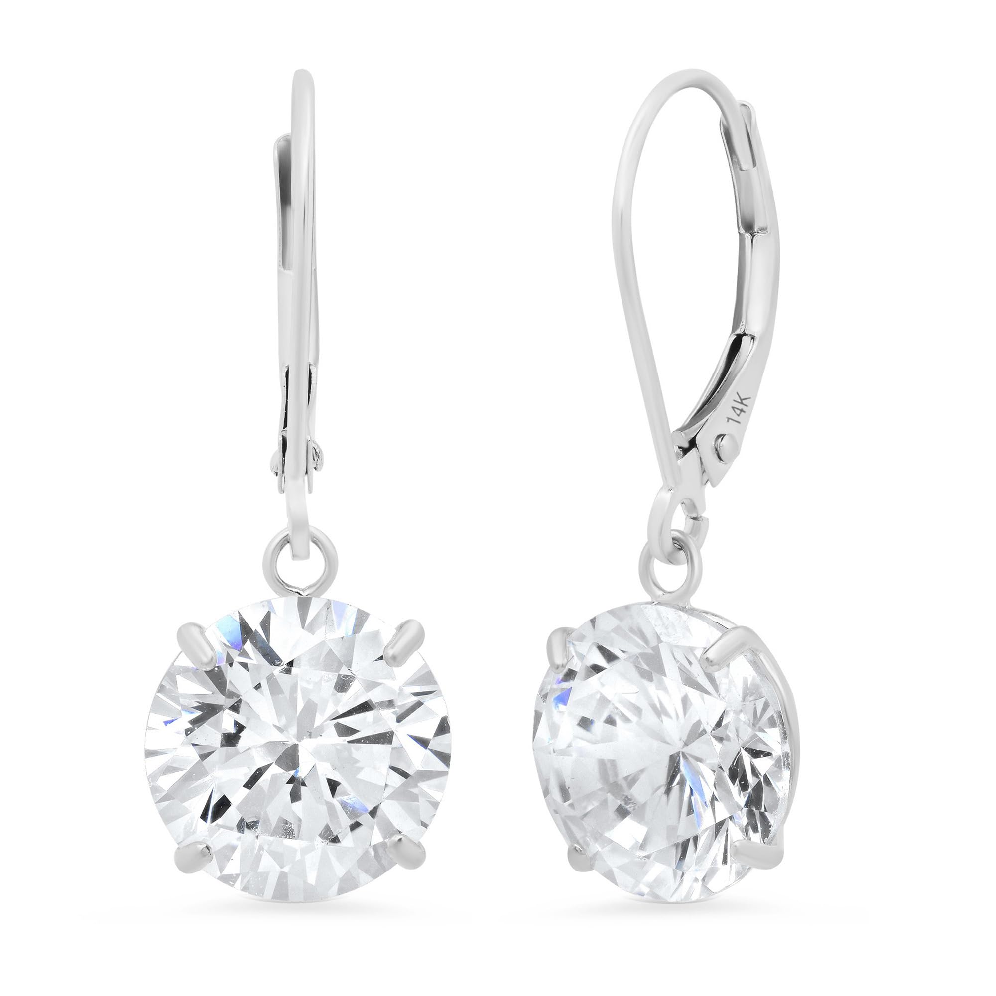 14k Gold Leverback Cubic Zirconia Dangle Earrings Solid Real White or Yellow Gold Dangle Earrings for Women 1-8