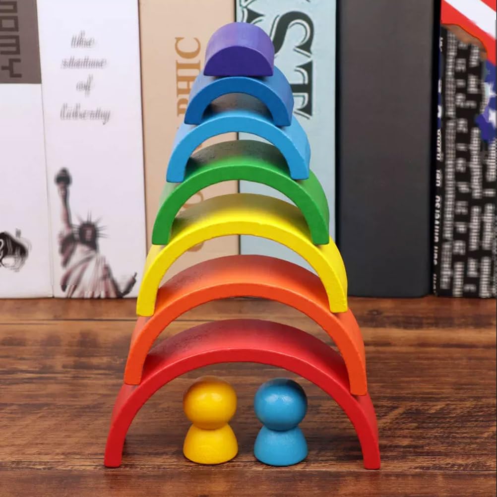 Ensemble de Blocs de Construction Arc-en-Ciel en Bois Montessori