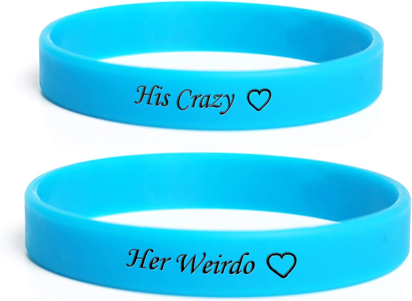 Her Weirdo&His Crazy His Hers Couple Matching Bracelet 12MM 100% Silicone Rubber Stretch Bangle Bracelet,Anniversary Valentine's Day Gift Engagement Wedding Gift,Light Blue Set