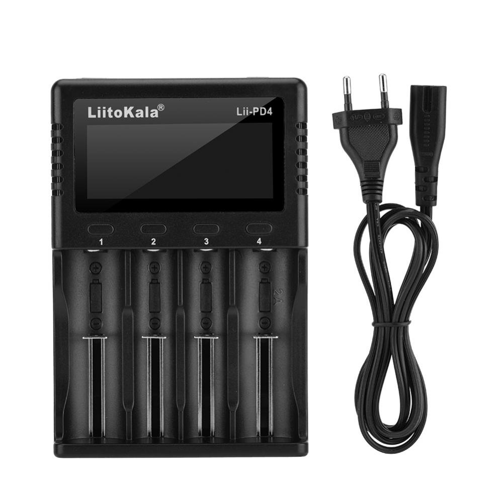 Liitokala LII-PD4 Smart LCD Charger 4 Slot Batería Inteligente Volver Batería Alimentador de Carga 110-240V (Negro) (Negro)
