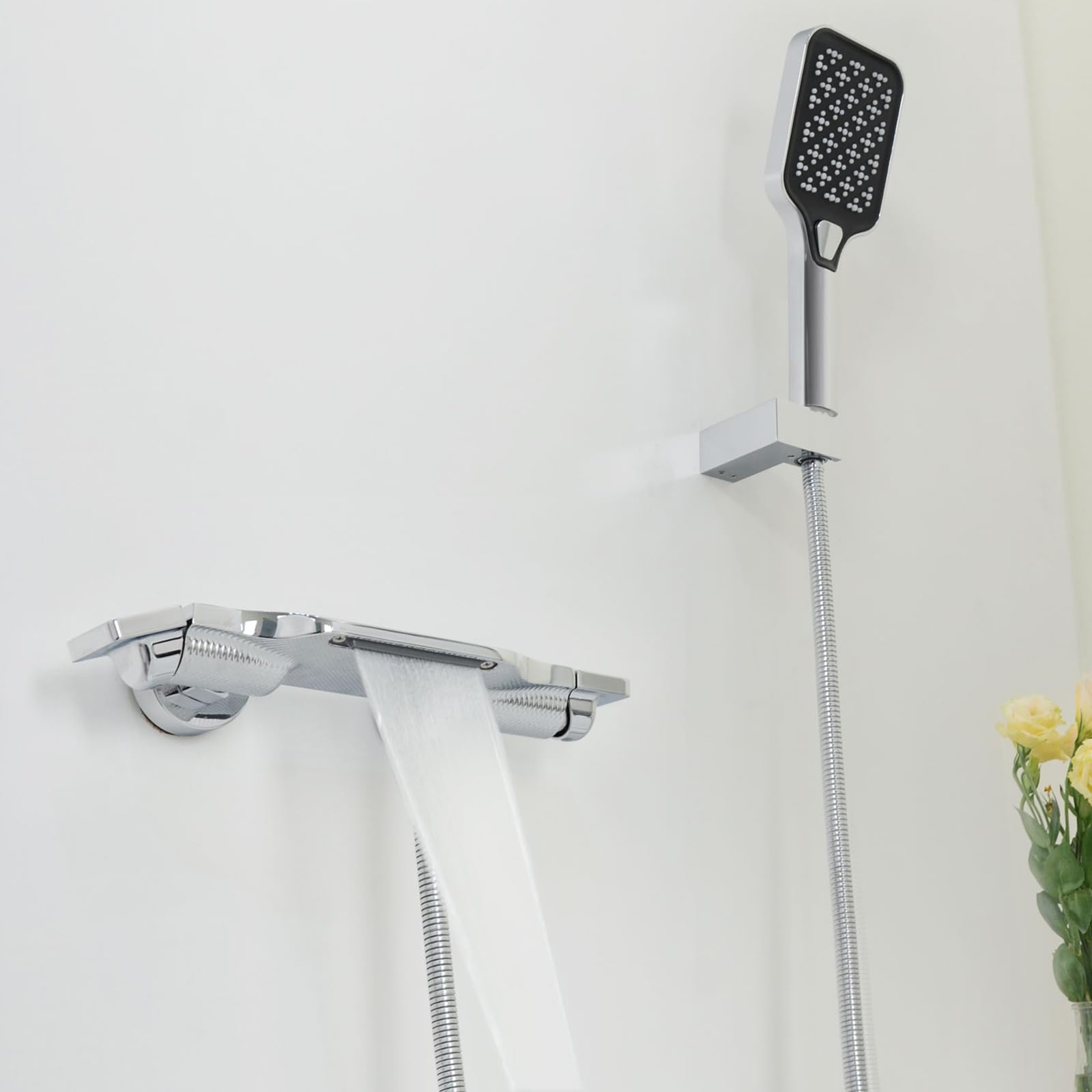 Grifo de Bañera Cascada con Ducha Montado en Pared, Latón Cromo 14Y1OK