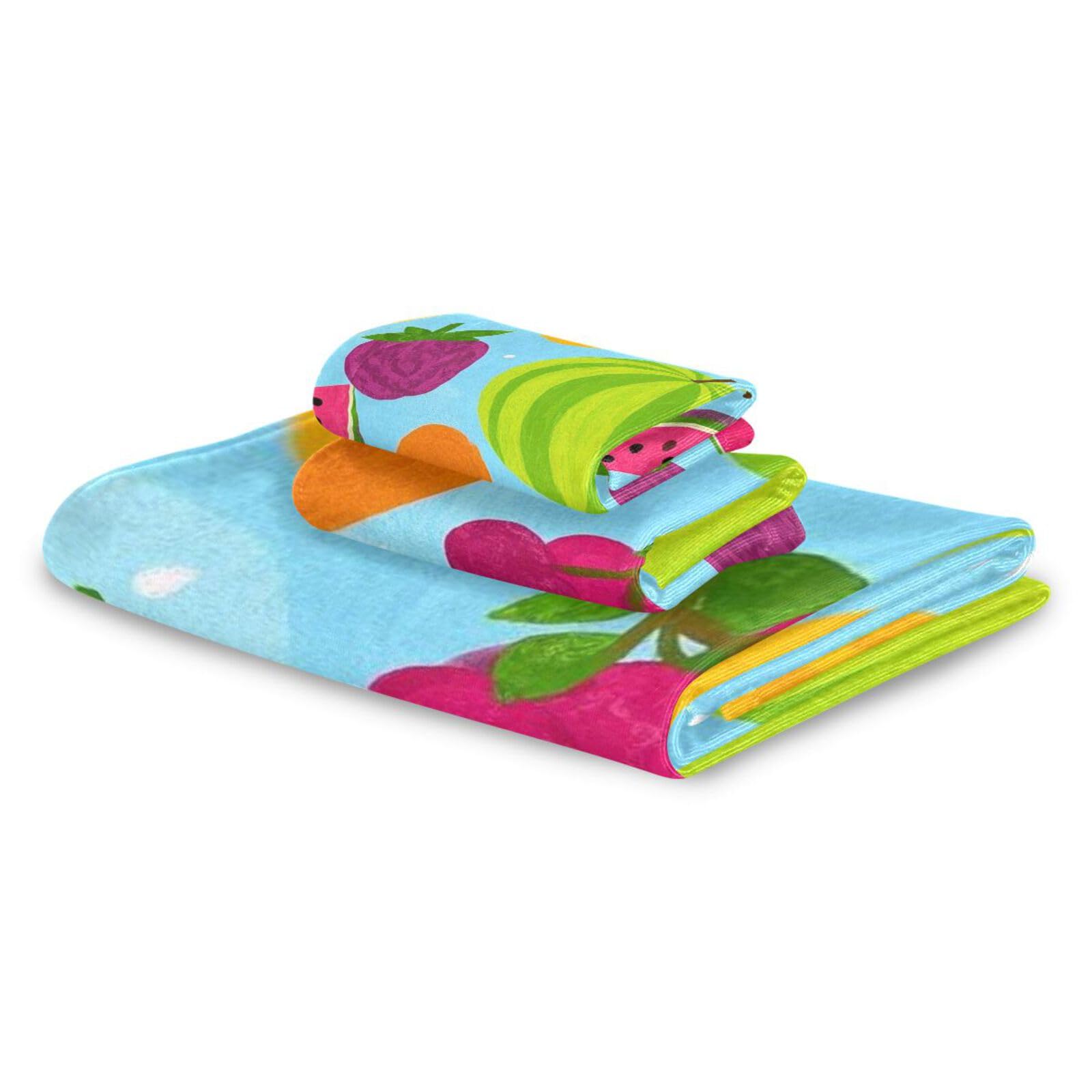 Set di 3 asciugamani assorbenti per il viso con frutta estiva e anguria, 1 asciugamano da bagno, 1 asciugamano per le mani, 1 panno per il viso del corpo