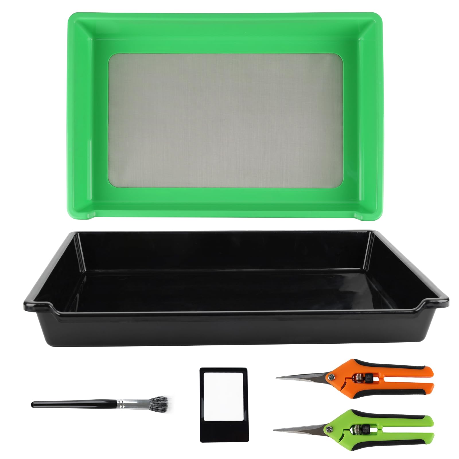 CISSIYOG Trim Tray Bin, droogzeefset, met 150 micron pollenfolie, 2 scheerkoppen, geschikt voor kruiden, pollen en bloemen