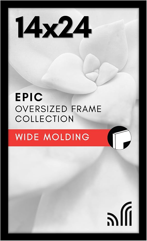 Americanflat 14x24 Poster Frame with Polished Plexiglass - Black Picture Frame - Wide Photo Frames Made of Engineered Wood for Vertical or Horizontal Wall Display - Epic Collection - Black