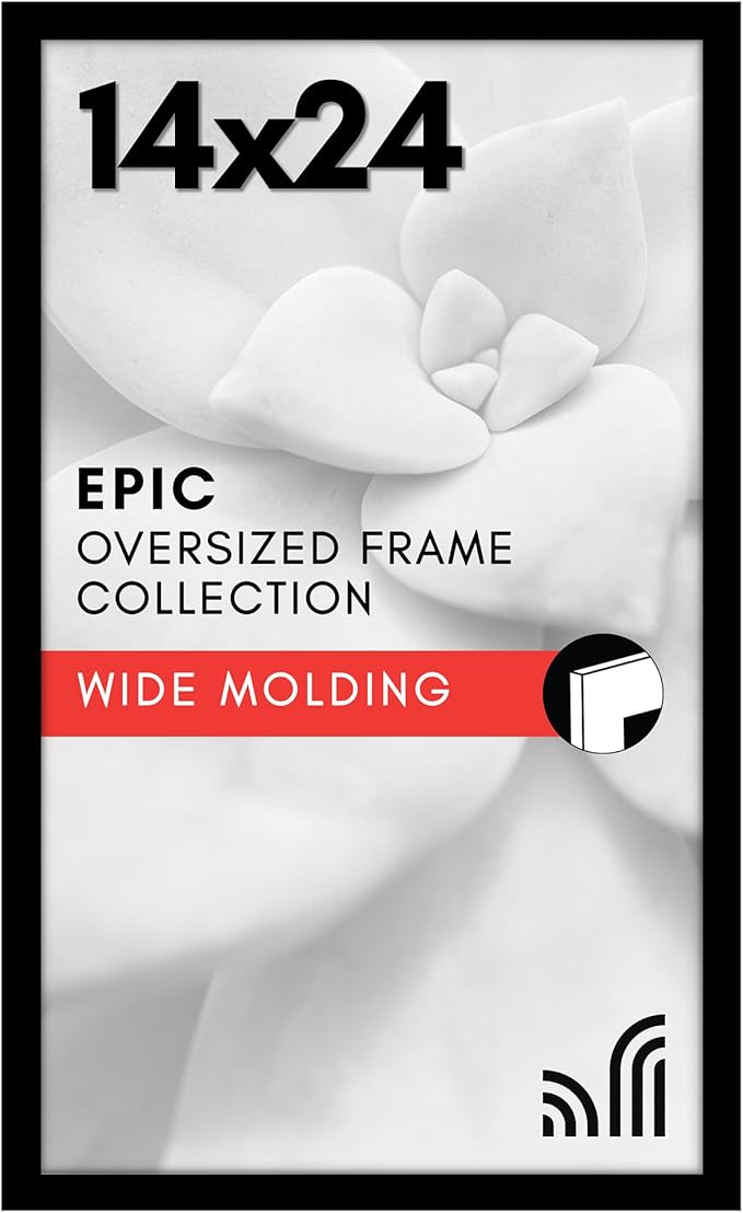 Americanflat 14x24 Poster Frame with Polished Plexiglass - Black Picture Frame - Wide Photo Frames Made of Engineered Wood for Vertical or Horizontal Wall Display - Epic Collection - Black