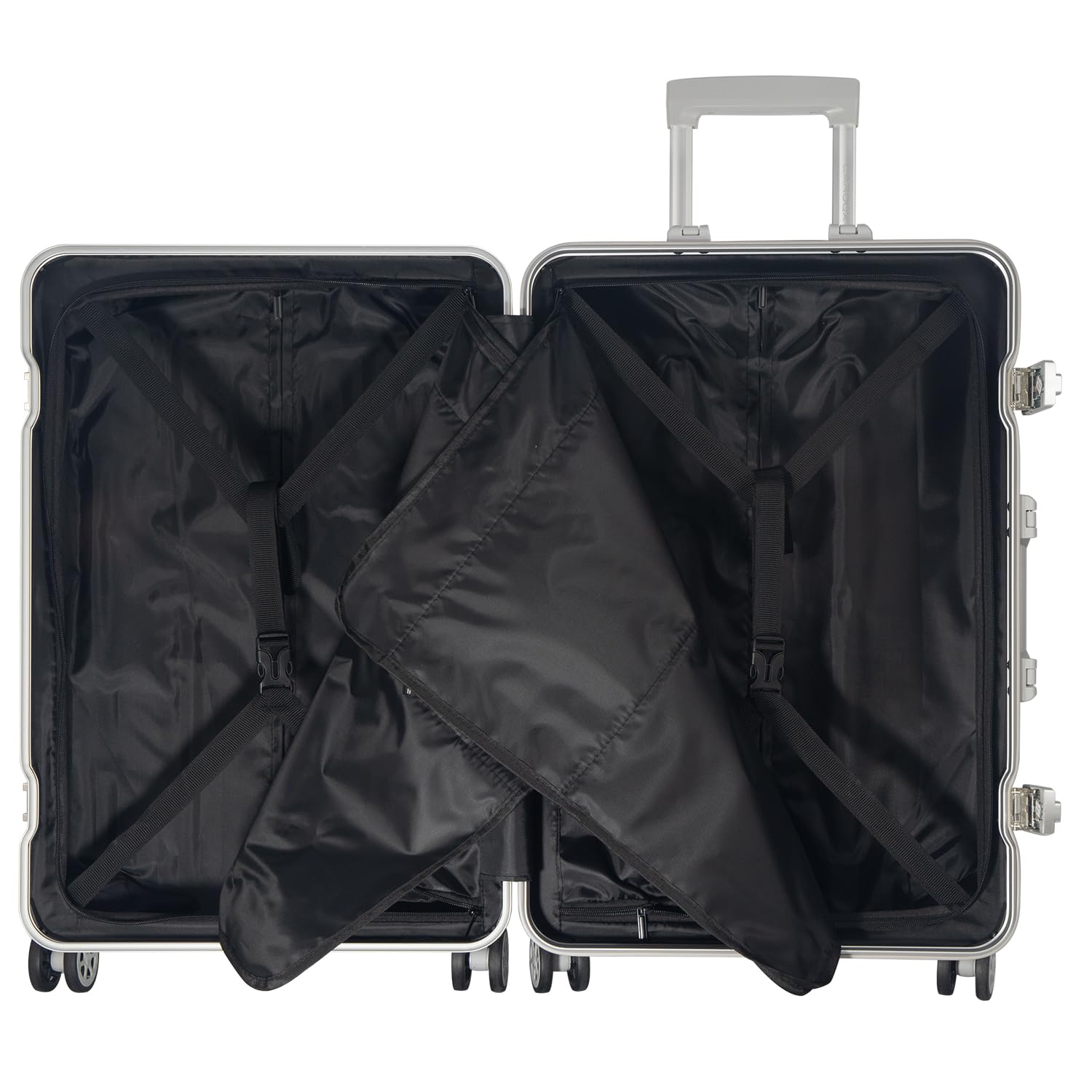 FusionShell Hartschalen-Kofferset 3-teilig, Silber | Aluminiumrahmen, 57 68 77 cm (43L 65L 110L), Rahmenverstärkt, TSA-Zahlenschloss, gummierte 360-Grad-Doppelrollen