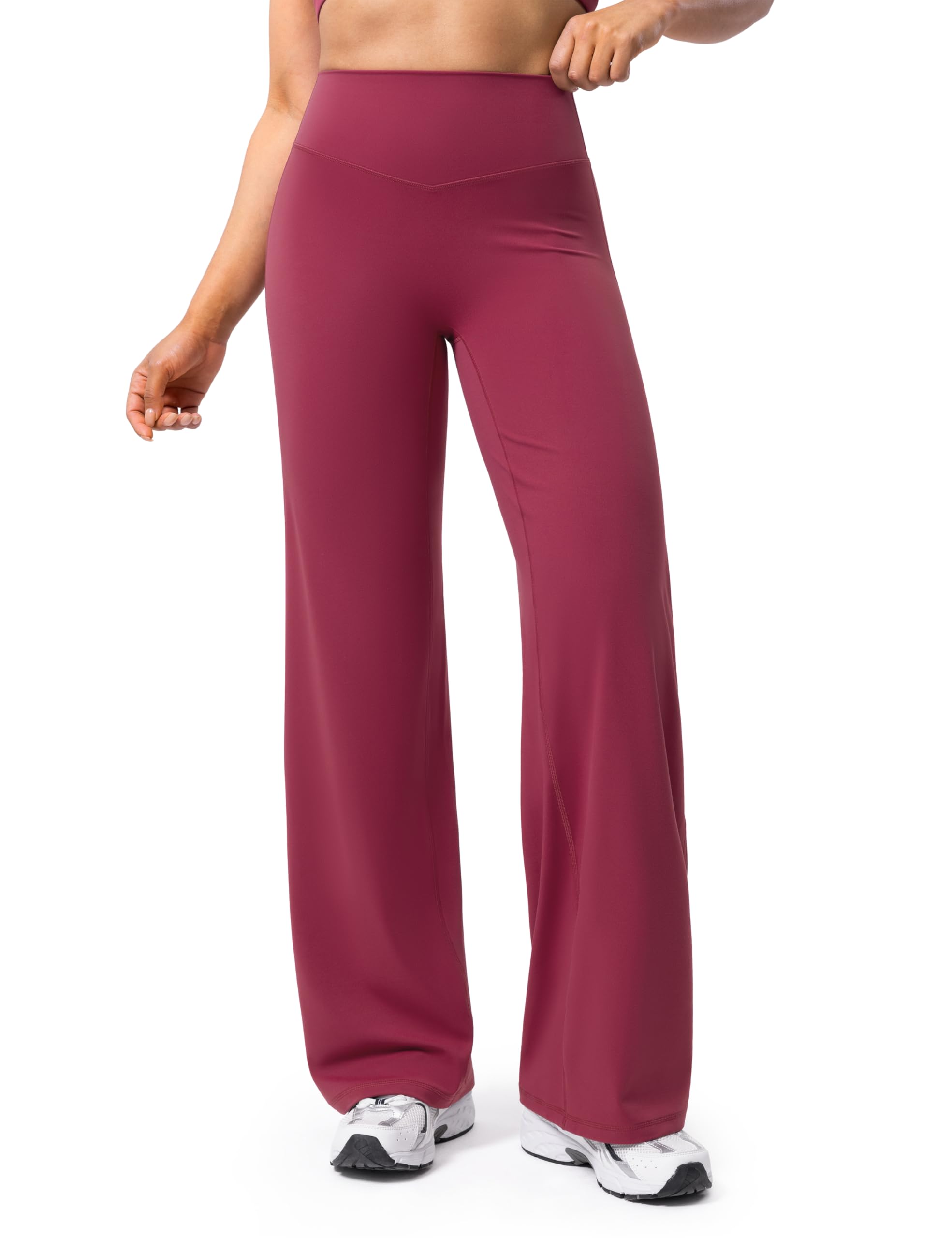 ENERBLOOM Women's Wide Leg Yoga Pants 29"/ 31"/33" | No Front Seam, High Waisted, Soft Stretchy, Next to Skin, for Workout, Daily Casual Wear — Wine Red by Amazon