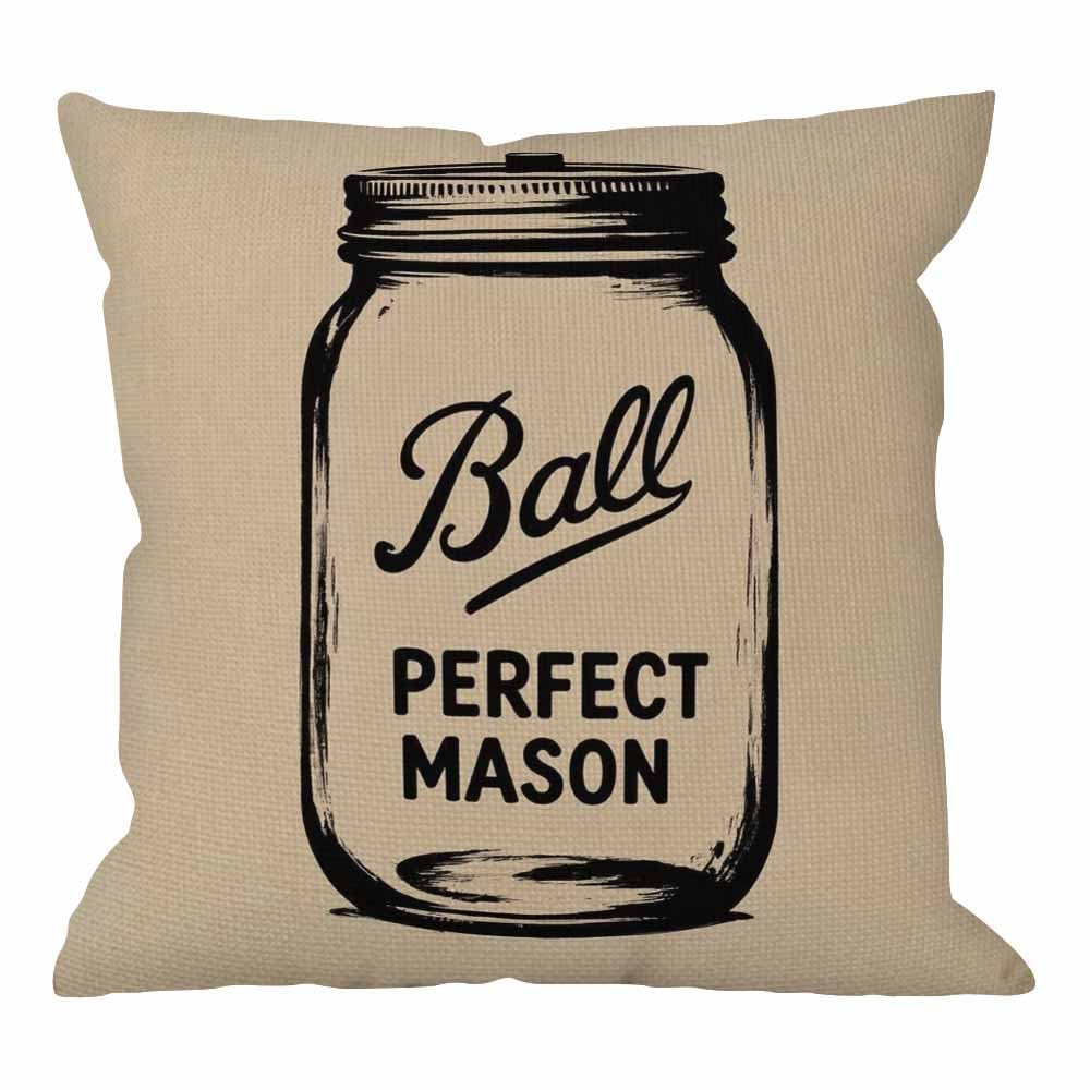 Throw Pillow Case Country Feed Sack Mason Jar Cotton Linen Square Cushion Cover Standard Pillowcase for Men Women Home Decorative Sofa Armchair Bedroom Livingroom 18 x 18 inch