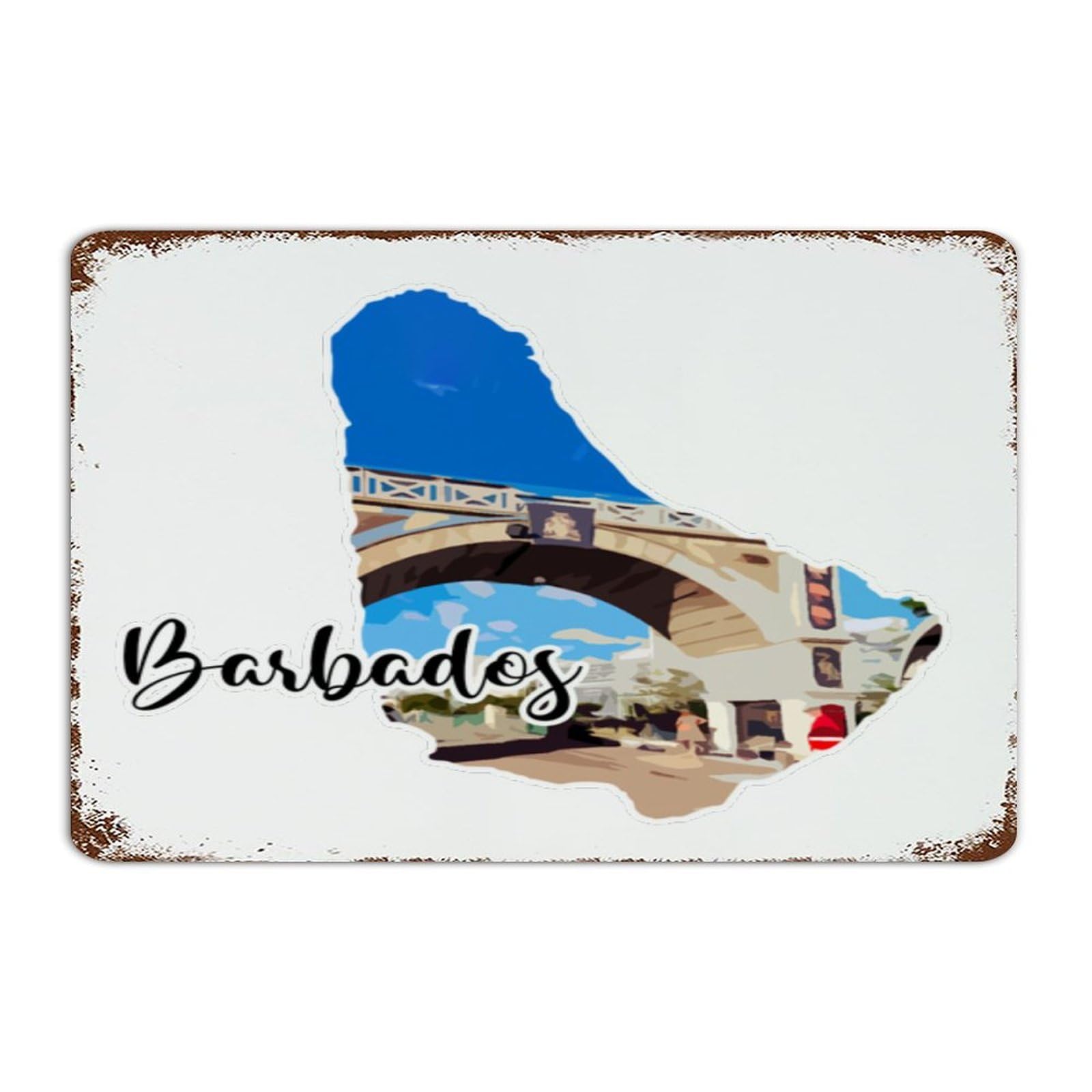 Autravelco Style-7 Barbados 8X12 Inch Metal Sign Rustic Porch Garden Backyard Wall Décor Metal Plaque Cityscape Picture Illustration Artwork Aluminum Metal Sign For Outside