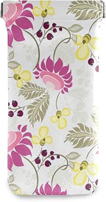 susiyo Elegant Drawn Flowers Glasses Case Portable Microfiber PU Leather Soft Sunglasses Bag Eyeglasses Pouch Holder Squeeze Top for Women Men