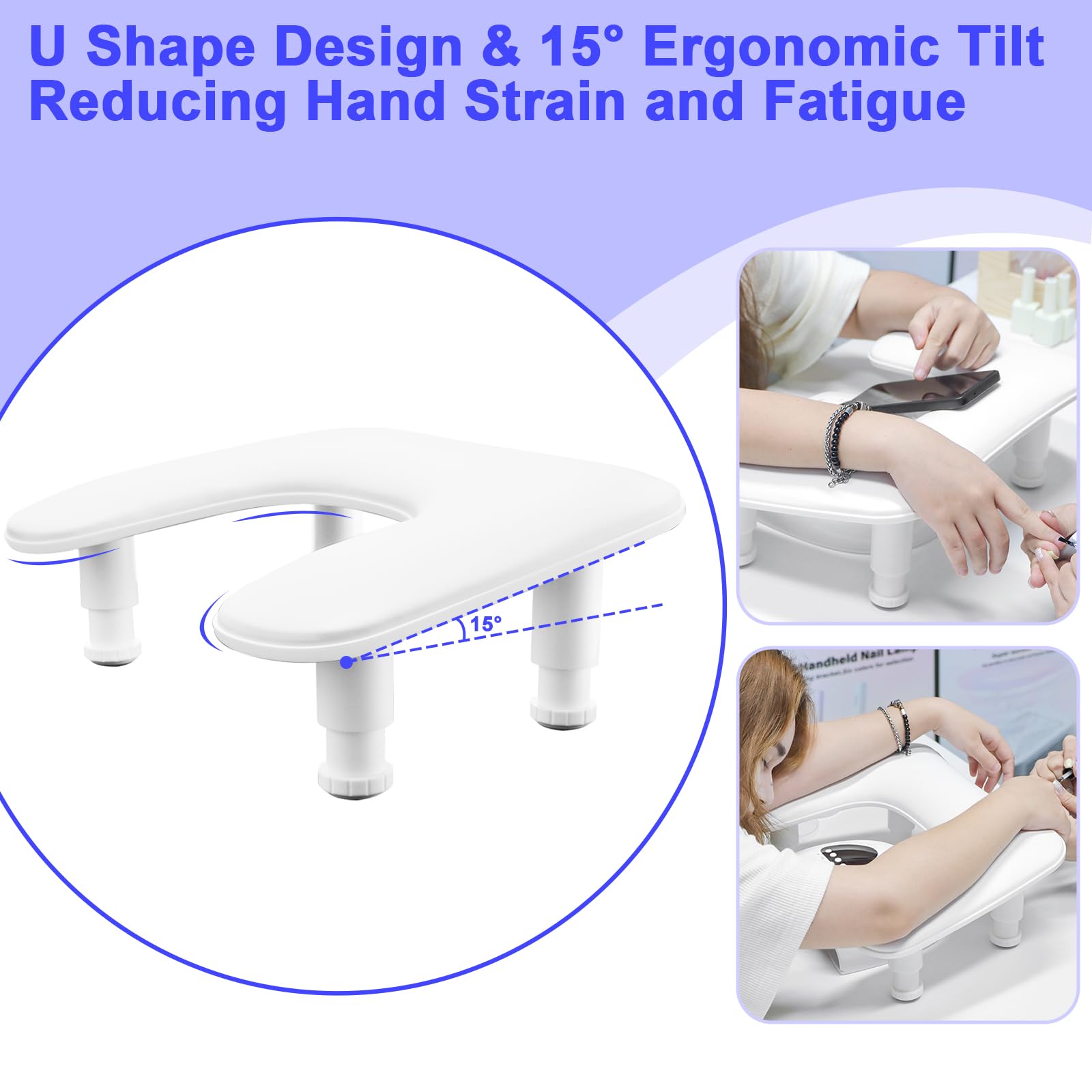Diesisa Poggiamano per Unghie, Poggia Mani per Unghie a Forma di U, Cuscino per Unghie Professionale Altezza Regolabile, Cuscino Poggiamani per Manicure, Poggiabraccia per Unghie Antiscivolo (Bianco)