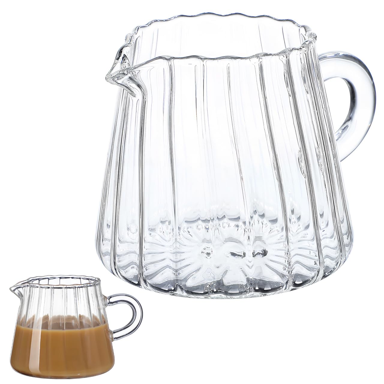 Angoily 200ml Milchaufschäumbecher Glas - Mikrowellengeeignet Milchkännchen Klein mit V-Ausguss für Latte Art - Hitzebeständiges Borosilikatglas Sahnekännchen für Espresso & Cappuccino