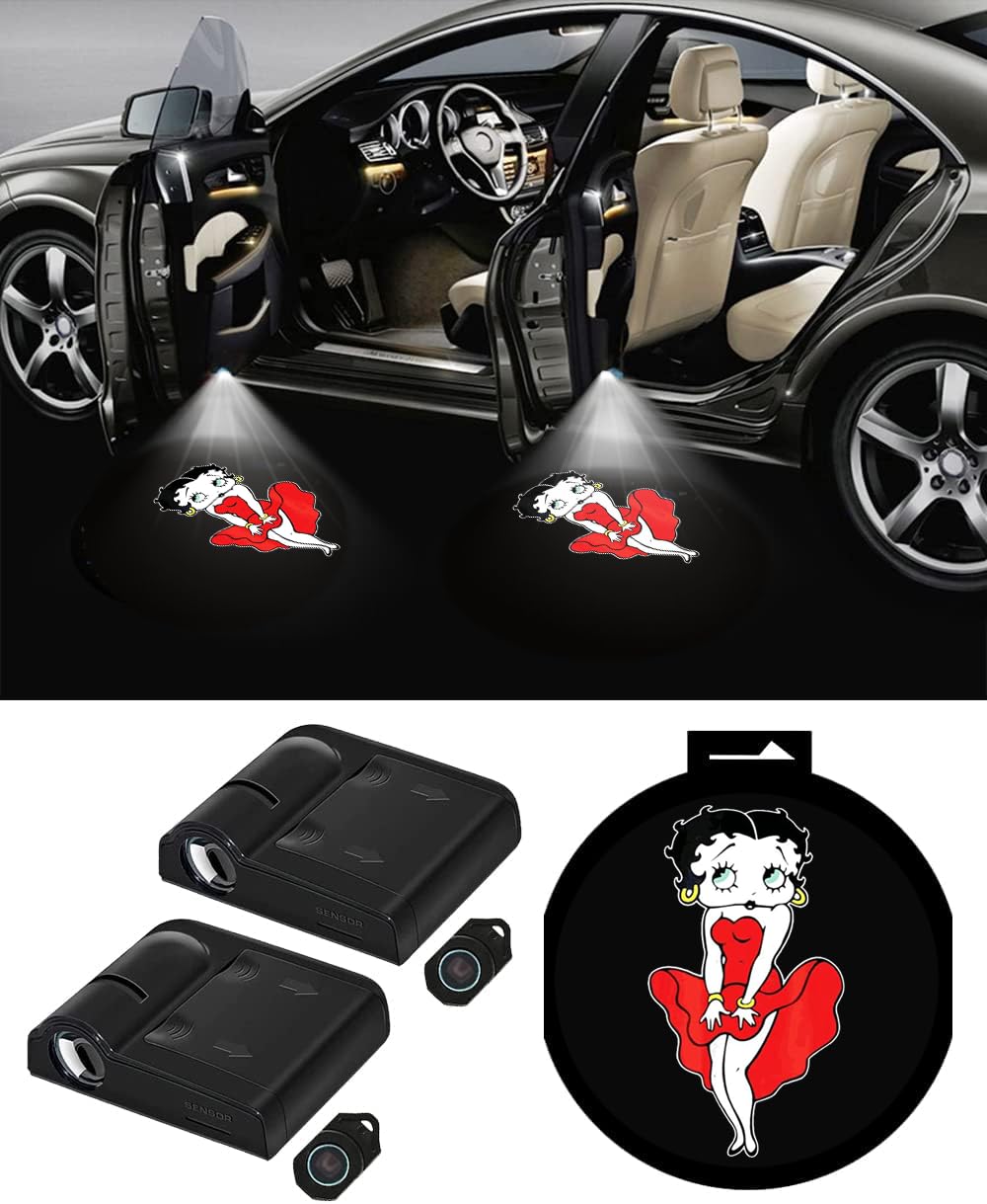 2PCS for Betty Boop Car Door Lights Logo Projector,Betty Boop Courtesy Ghost Shadow Welcome Door Lamp Fit All Cars
