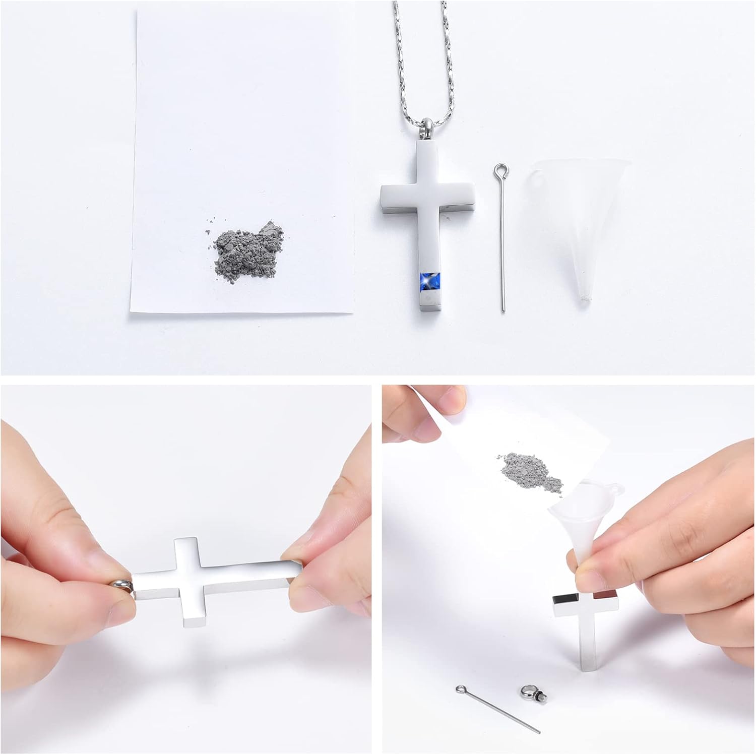 Imrsanl Birthstones Urn Necklaces for Ashes Crystal Cross Cremation Jewelry for Women Men - Religious Cross Memorial Urn Necklace for Pet Human Ashes Pendant